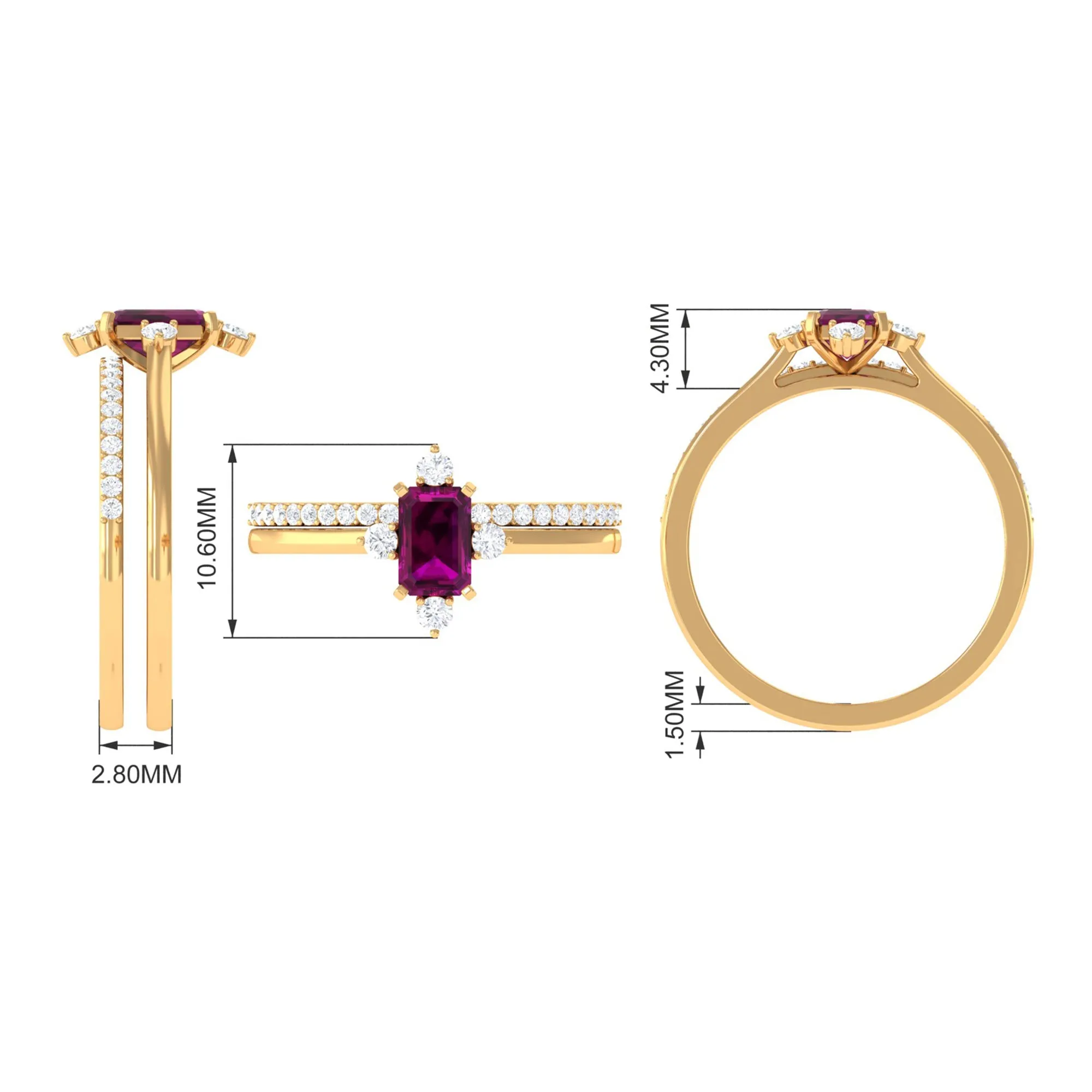 1.25 CT Natural Rhodolite and Diamond Ring Set