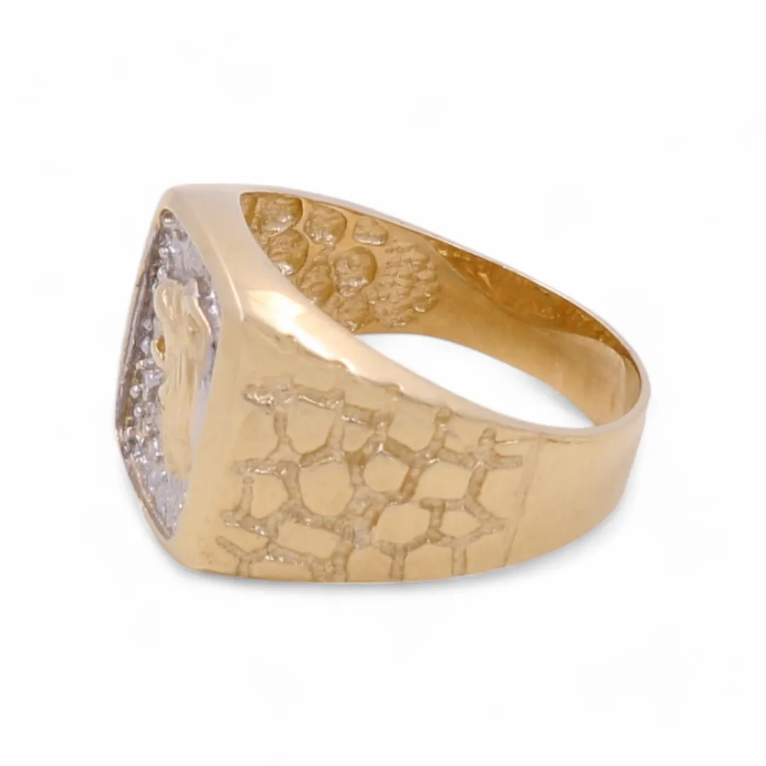 14K Yellow Gold Men's Lion Ring with Cubic Zirconias
