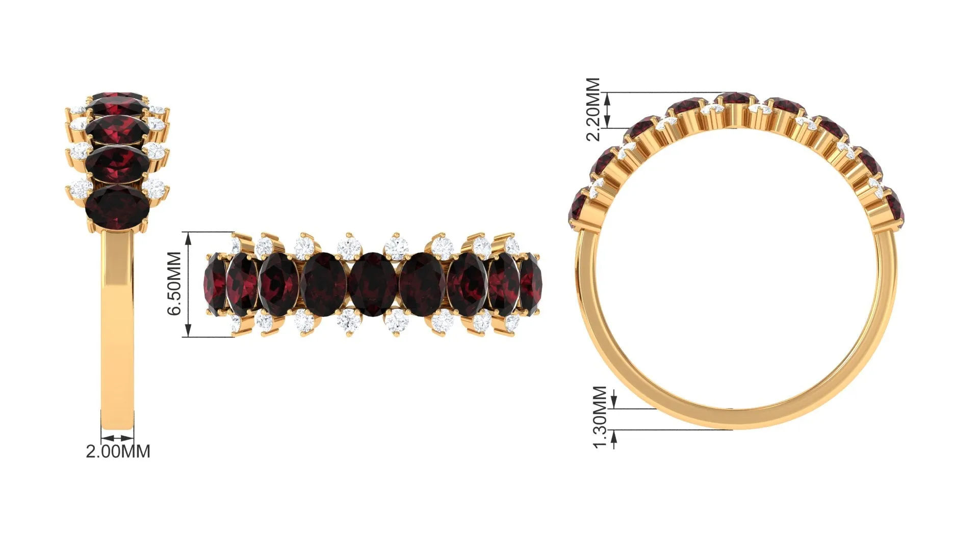 1.75 Ct Garnet Oval Half Eternity Band with Diamond