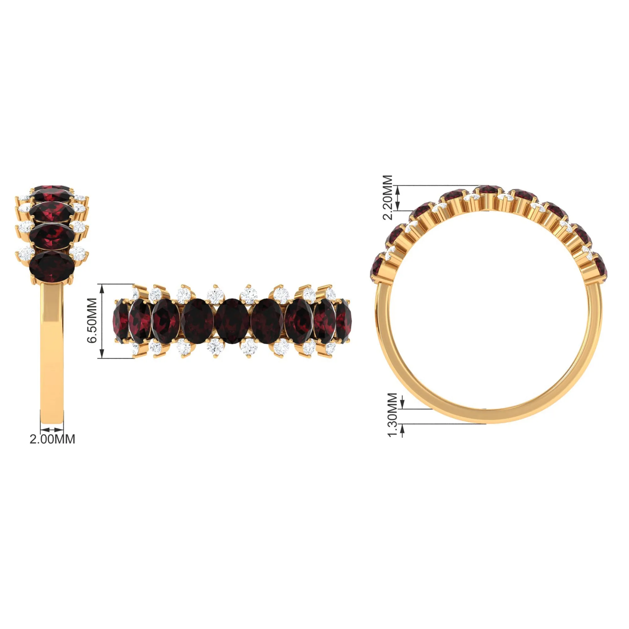 1.75 Ct Garnet Oval Half Eternity Band with Diamond
