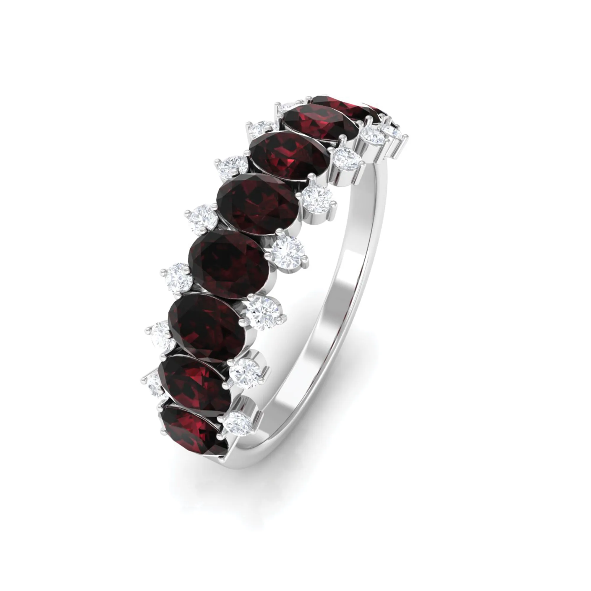 1.75 Ct Garnet Oval Half Eternity Band with Diamond