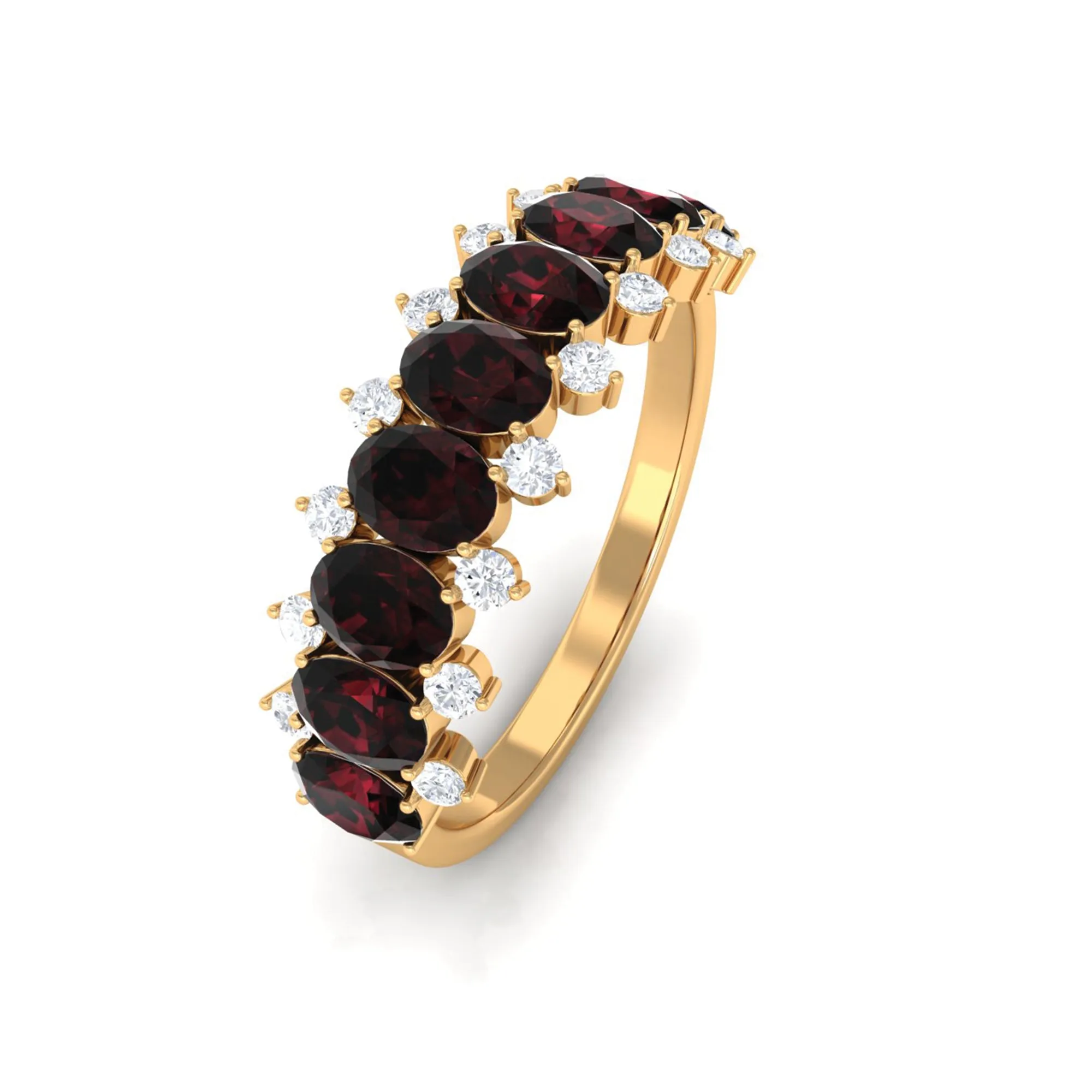 1.75 Ct Garnet Oval Half Eternity Band with Diamond
