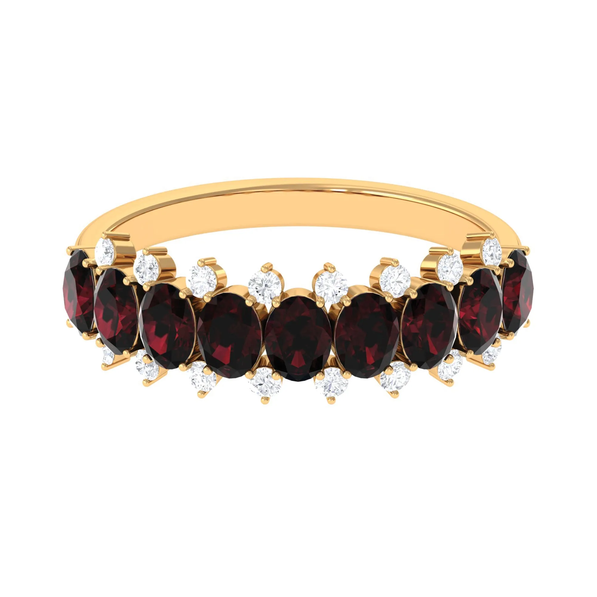 1.75 Ct Garnet Oval Half Eternity Band with Diamond