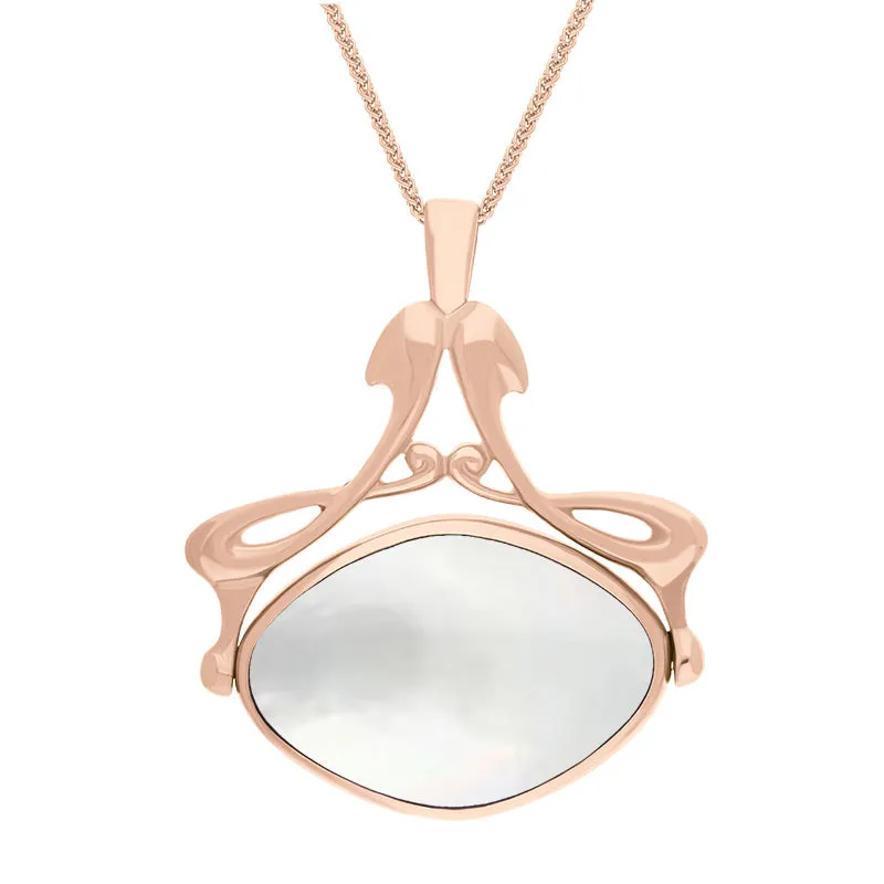 18ct Rose Gold Blue John Mother Of Pearl Bell Diamond Swivel Fob Necklace