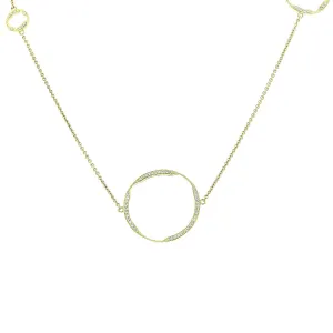 18K Yellow Gold Open Circle Diamond Necklace