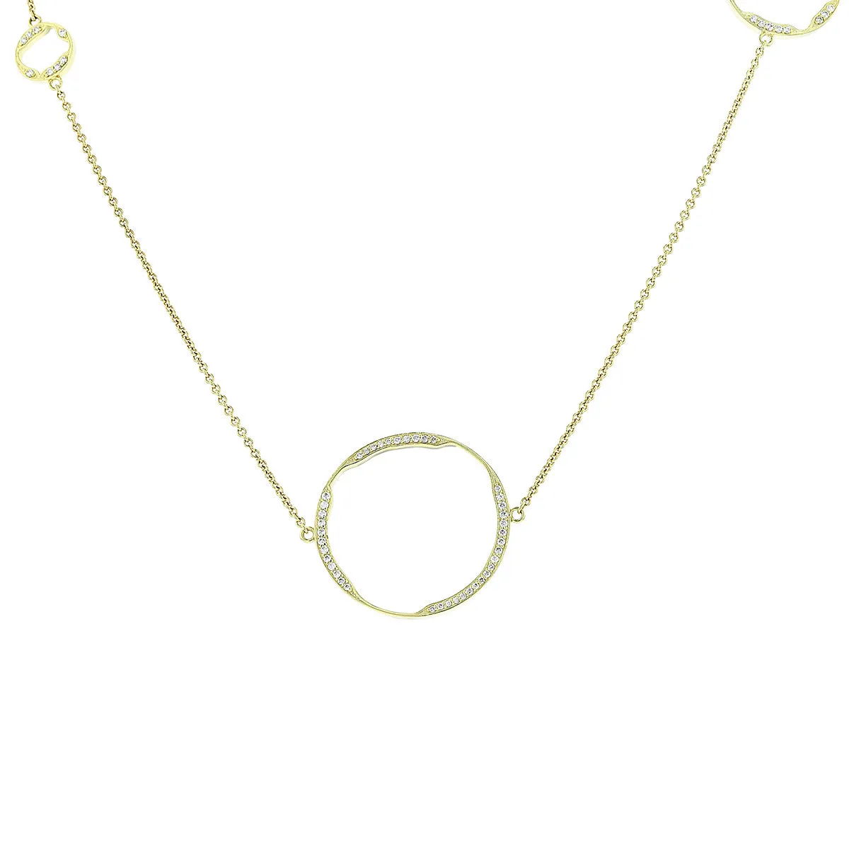 18K Yellow Gold Open Circle Diamond Necklace