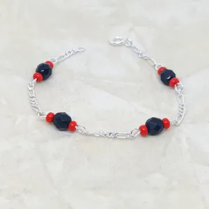 2-0458-h2 Sterling Silver Black Faceted Onyx Bead Bracelet. azabache.