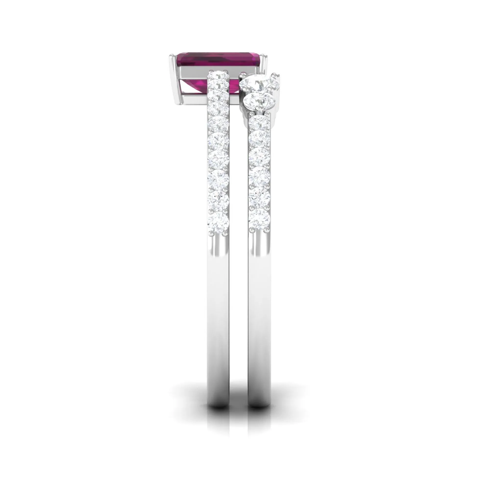 2.75 CT Emerald Cut Rhodolite and Diamond Stackable Ring Set