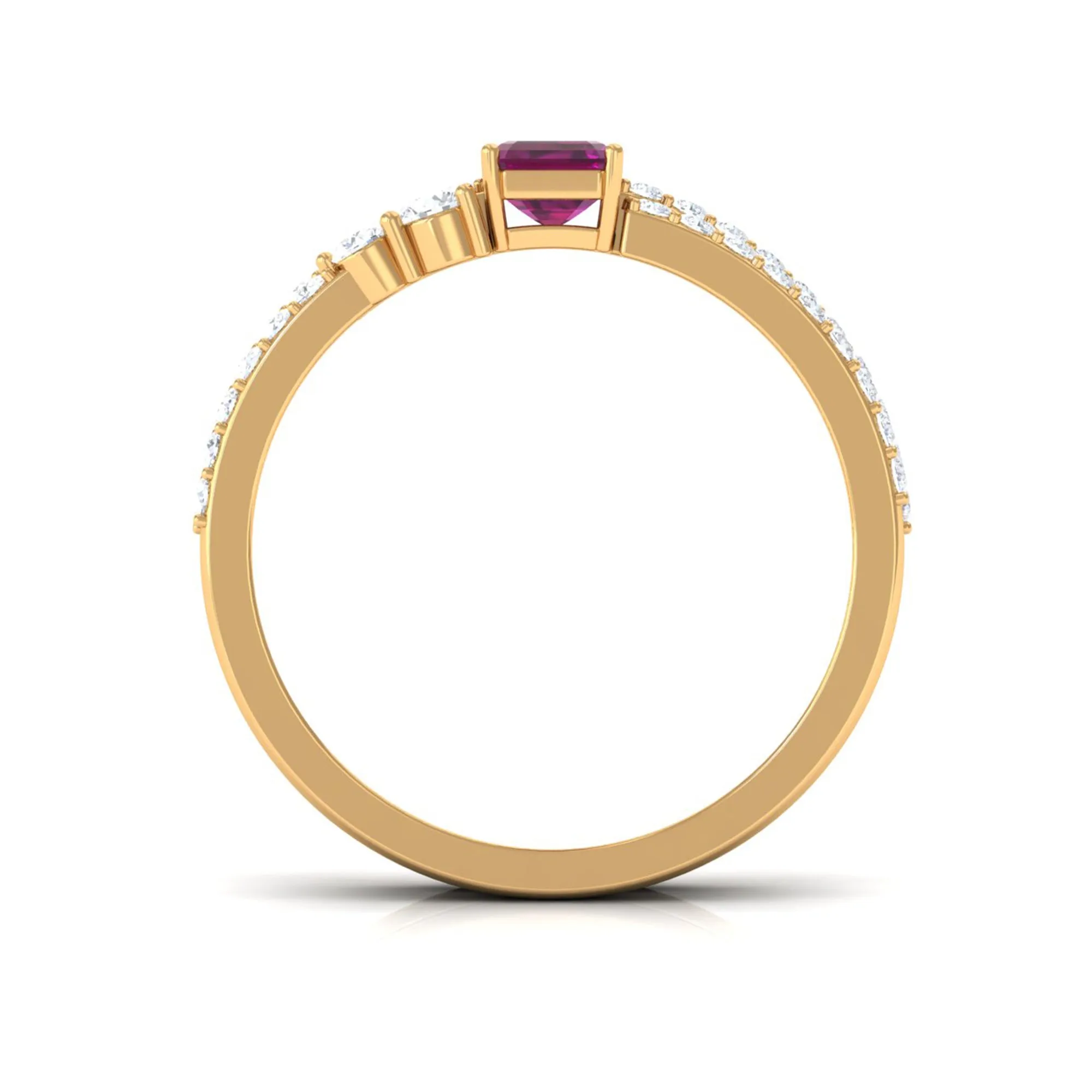 2.75 CT Emerald Cut Rhodolite and Diamond Stackable Ring Set