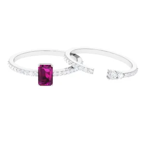 2.75 CT Emerald Cut Rhodolite and Diamond Stackable Ring Set