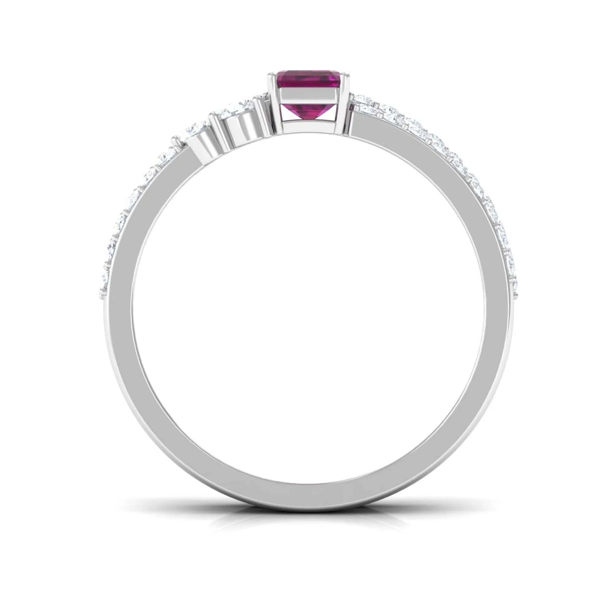 2.75 CT Emerald Cut Rhodolite and Diamond Stackable Ring Set