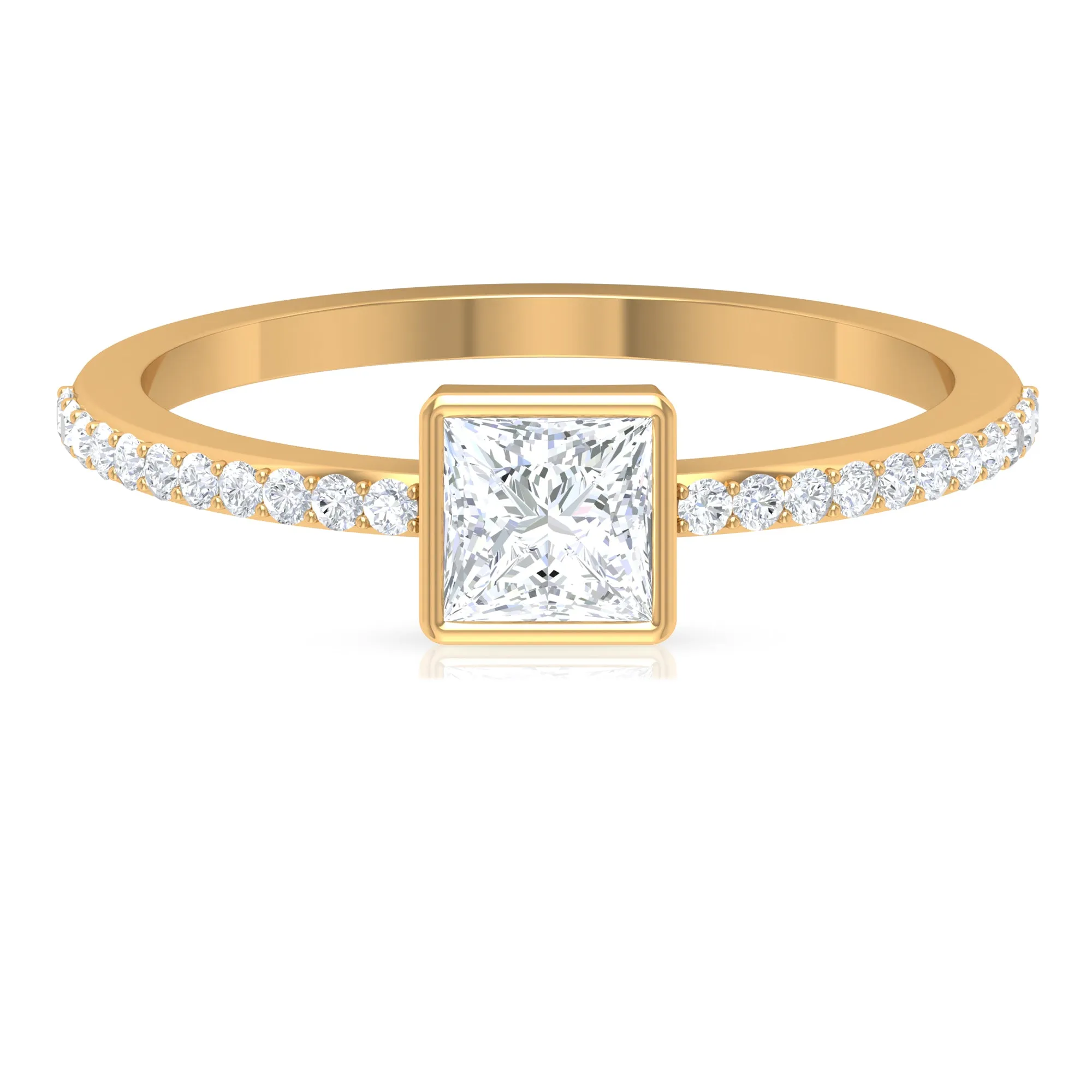 3/4 CT Bezel Set Cubic Zircon Solitaire Ring with Side Stones