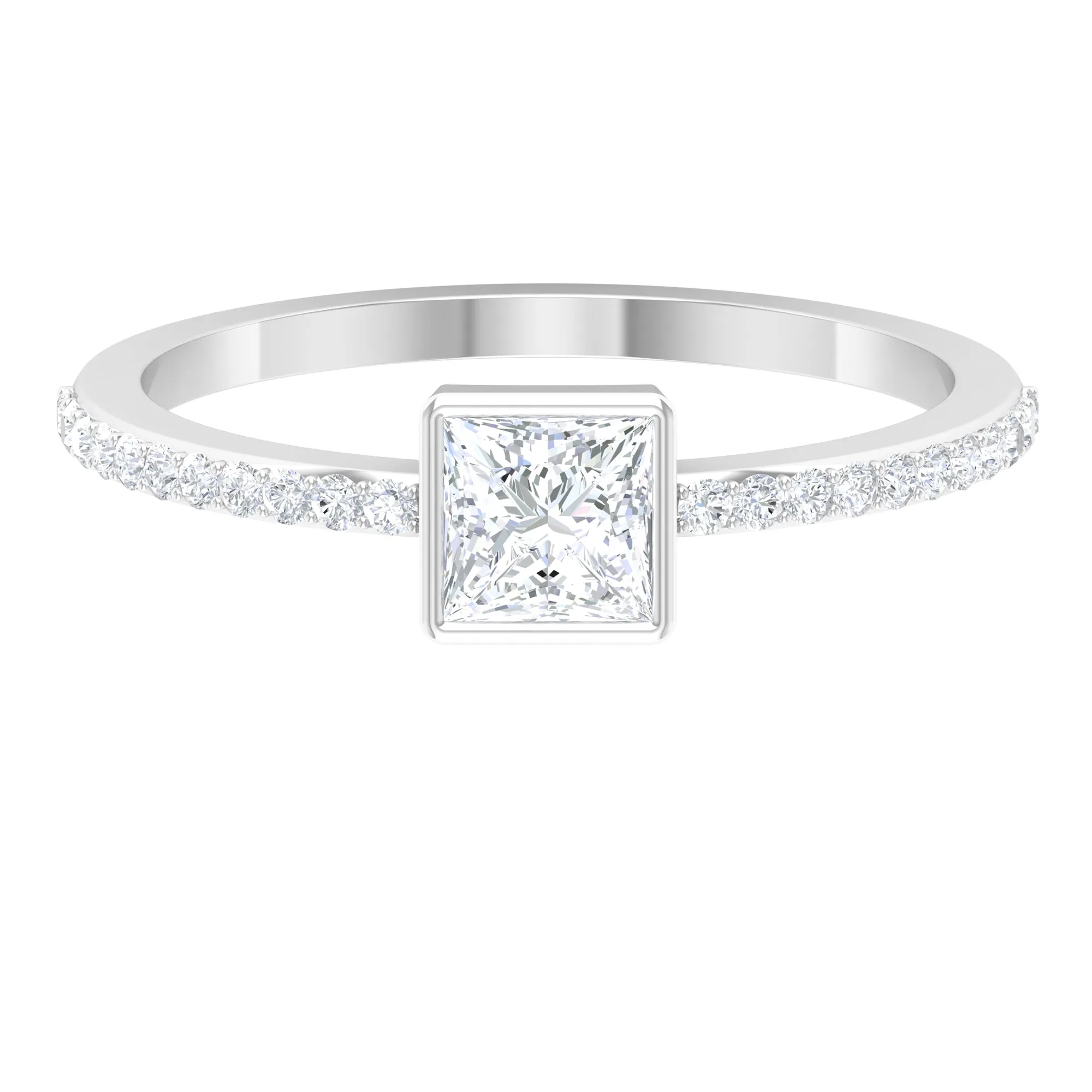 3/4 CT Bezel Set Cubic Zircon Solitaire Ring with Side Stones