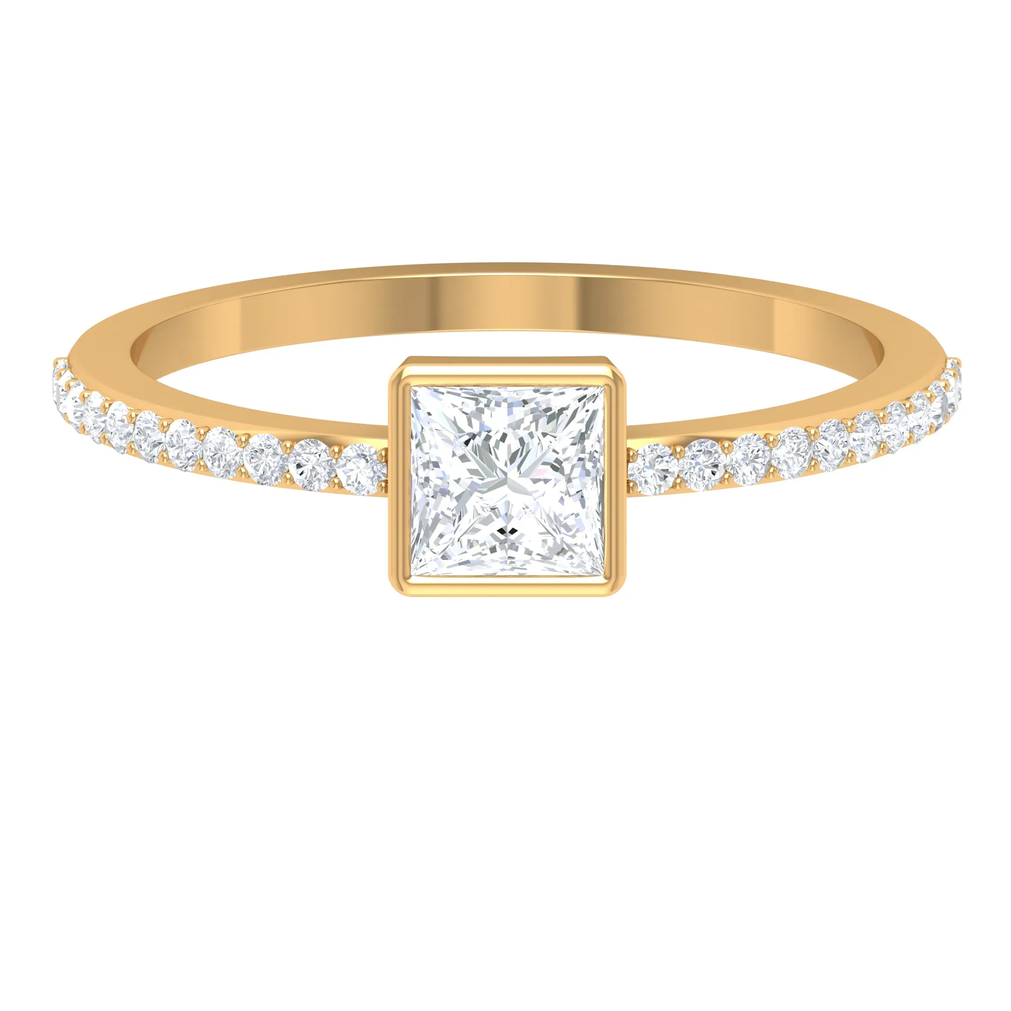 3/4 CT Bezel Set Cubic Zircon Solitaire Ring with Side Stones