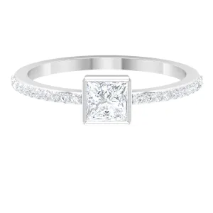 3/4 CT Bezel Set Cubic Zircon Solitaire Ring with Side Stones