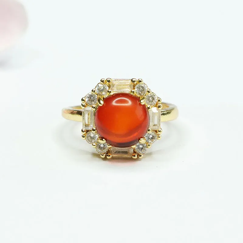 Amber Beeswax Halo Ring with Zircon Accent - Adjustable Sterling Silver Ring