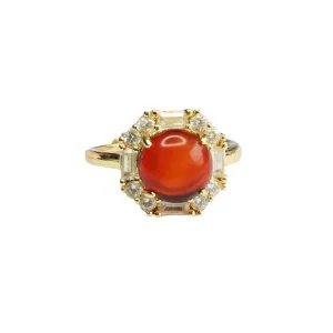 Amber Beeswax Halo Ring with Zircon Accent - Adjustable Sterling Silver Ring