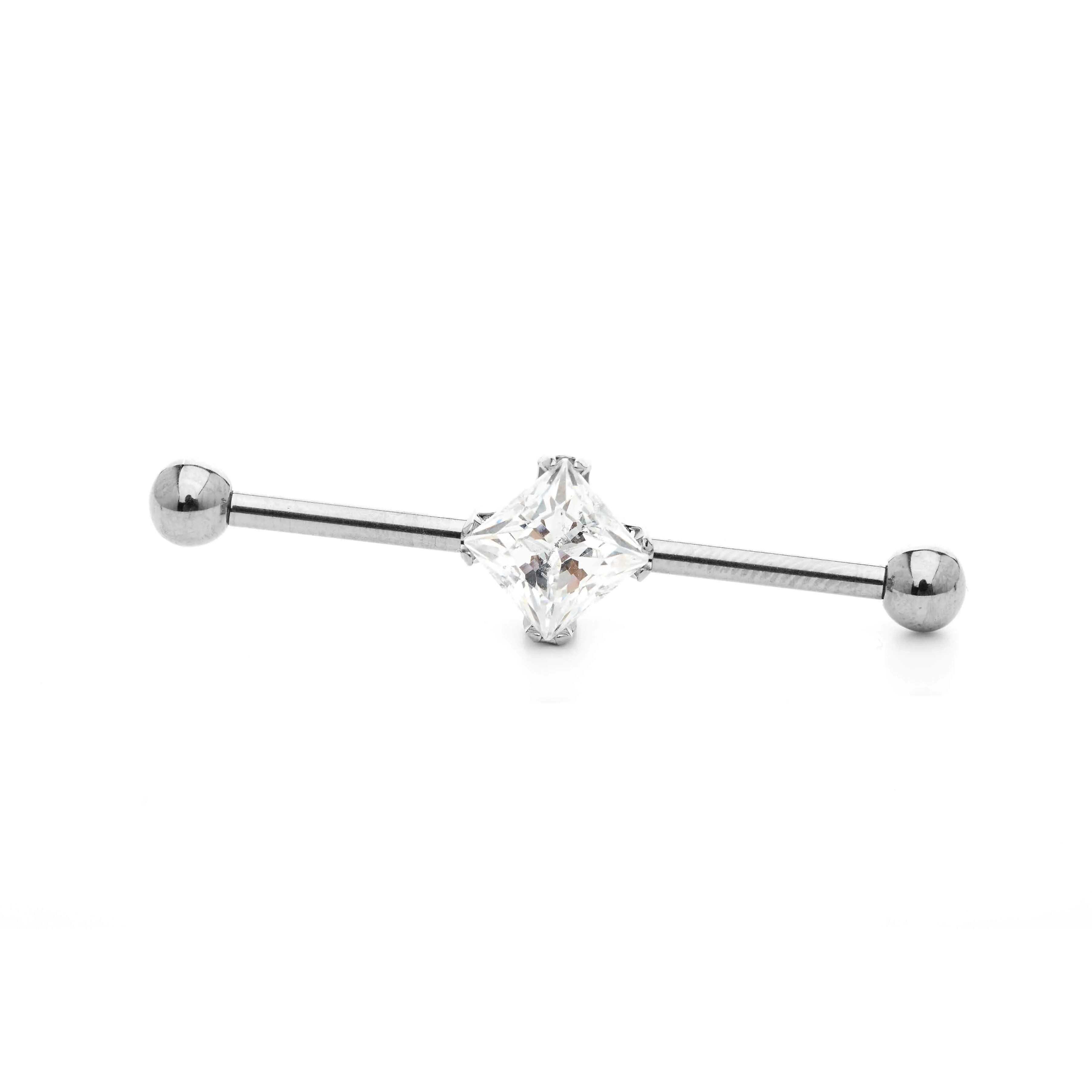 Anatometal Princess-cut Industrial Bar in Titanium with Clear Swarovski Gem