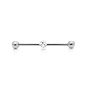Anatometal Princess-cut Industrial Bar in Titanium with Clear Swarovski Gem