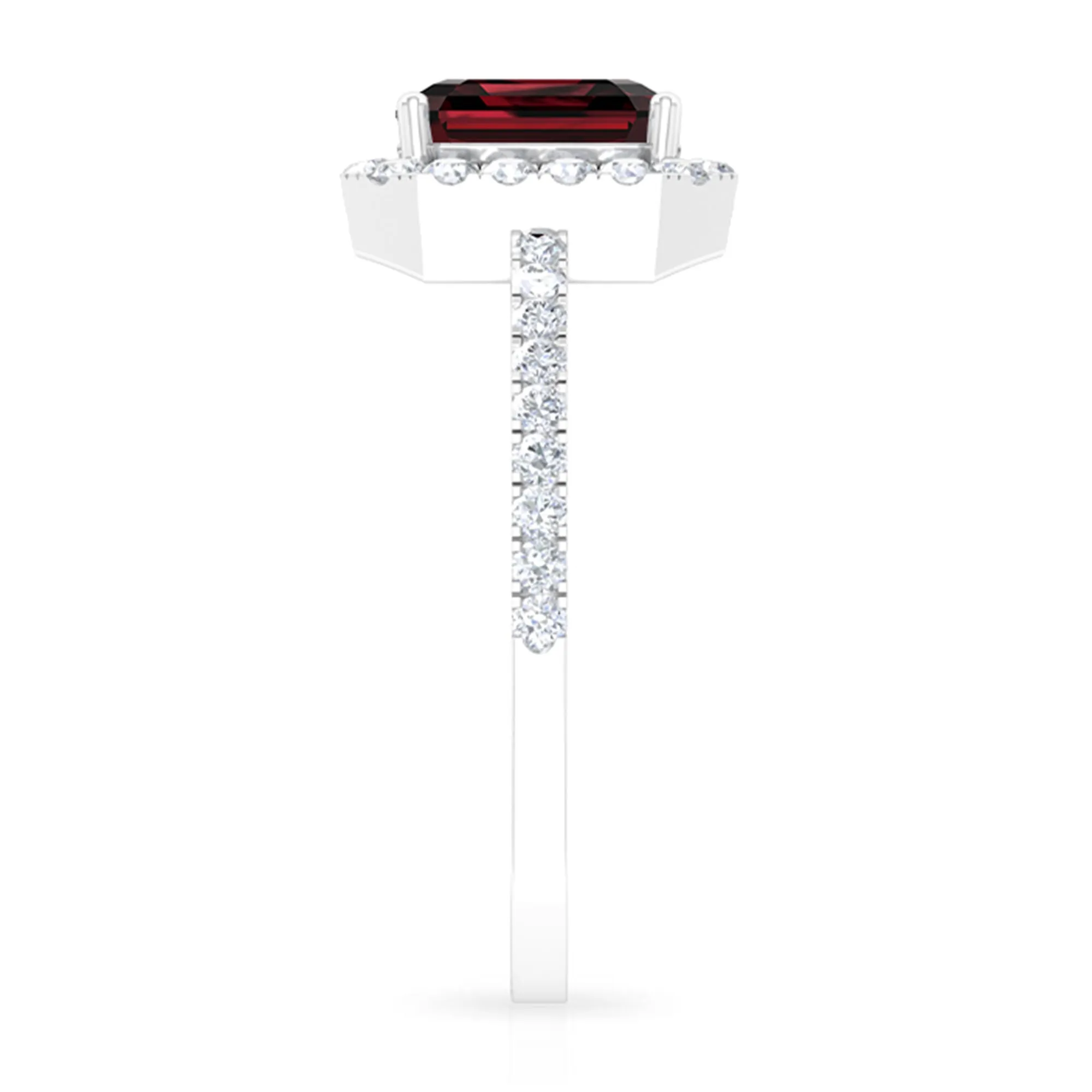 Asscher Cut Garnet Halo Engagement Ring with Diamond