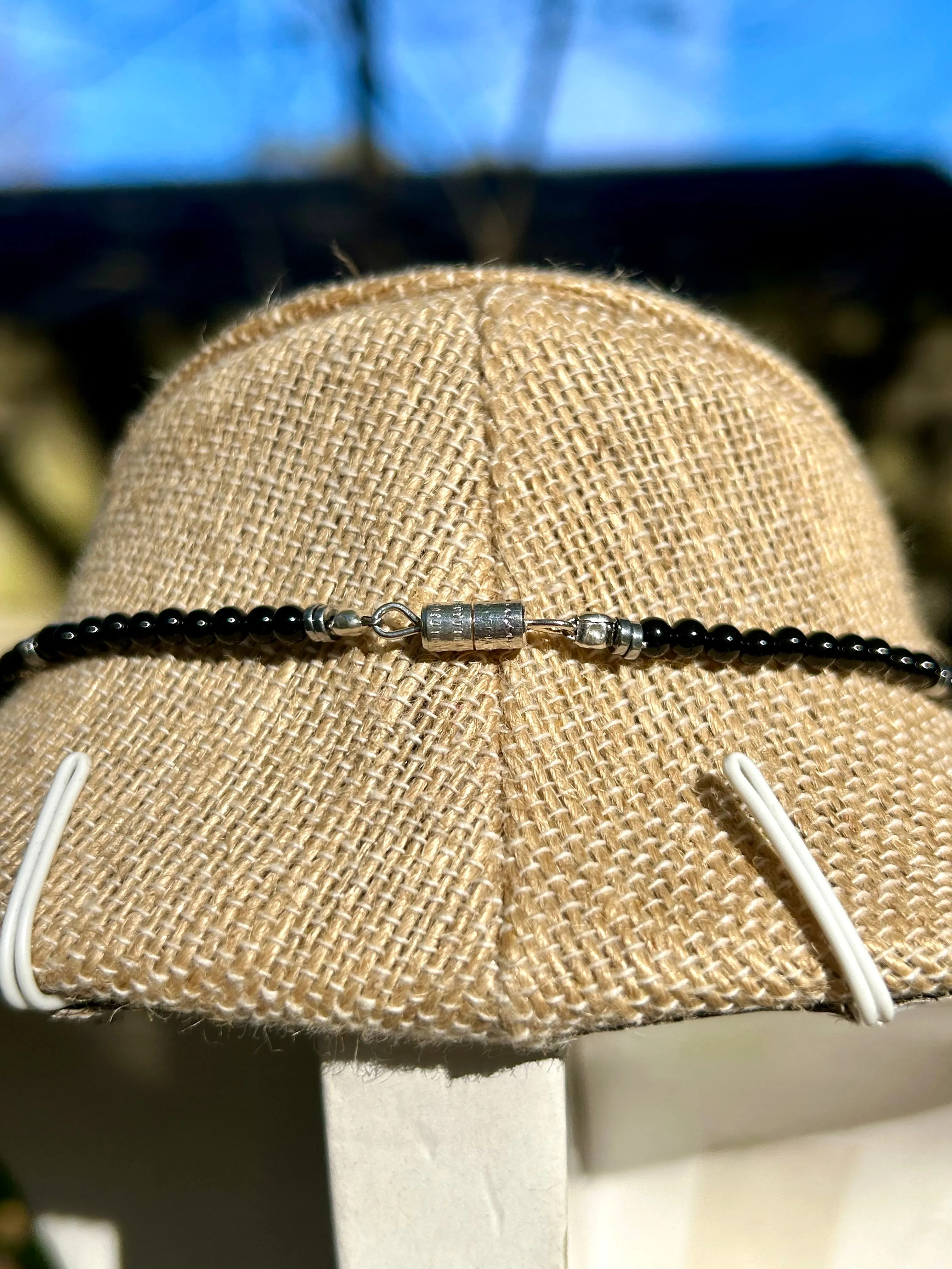 Black Onyx & Black Agate Disc Necklace & Earrings Set