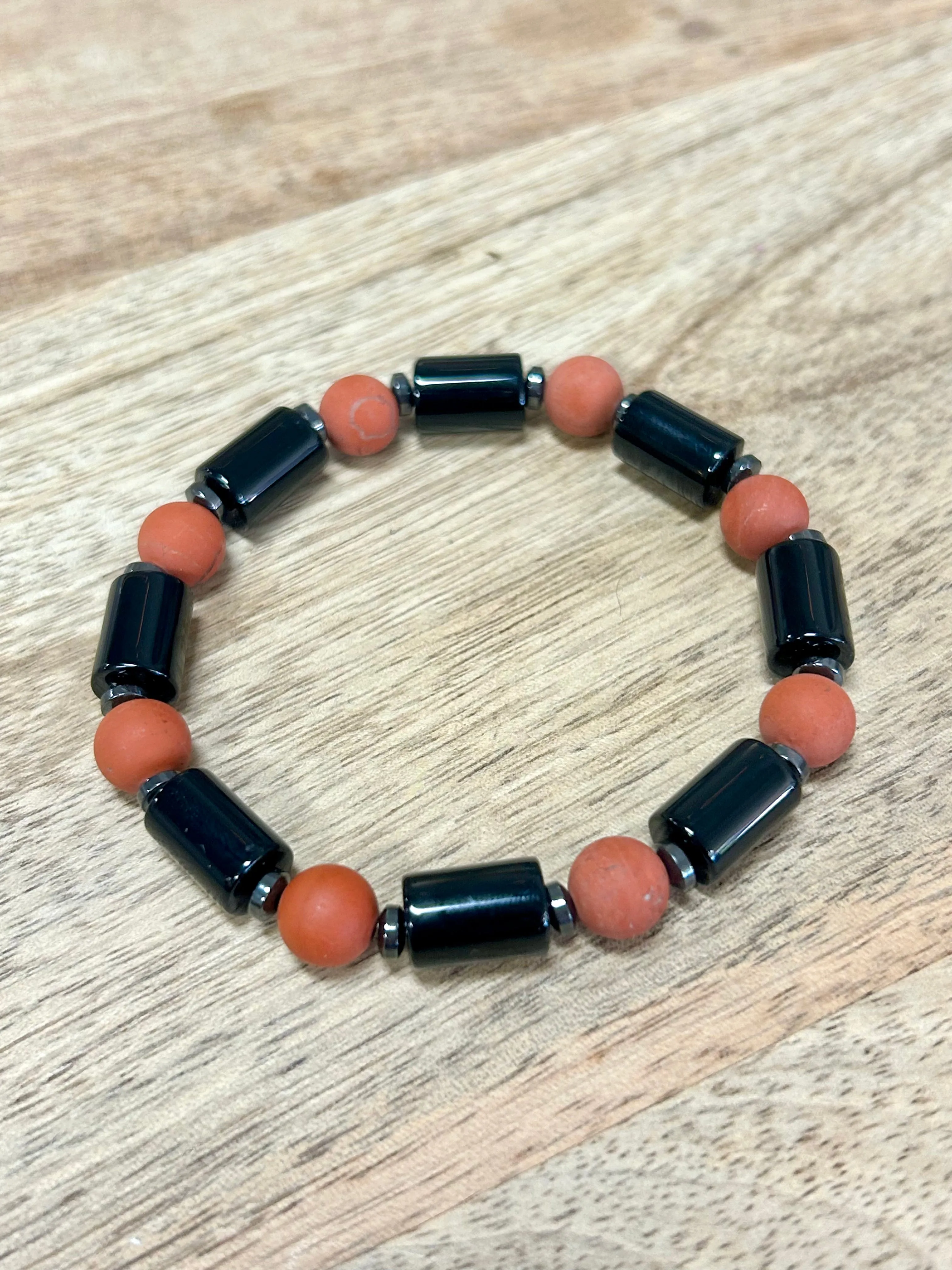 Black Onyx & Red Jasper Gemstone Bracelet