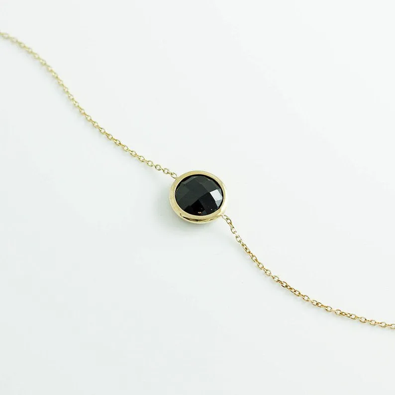 Black Onyx Gold Bracelet, Delicate Chain Bracelet, Solid Gold Bracelet for Women