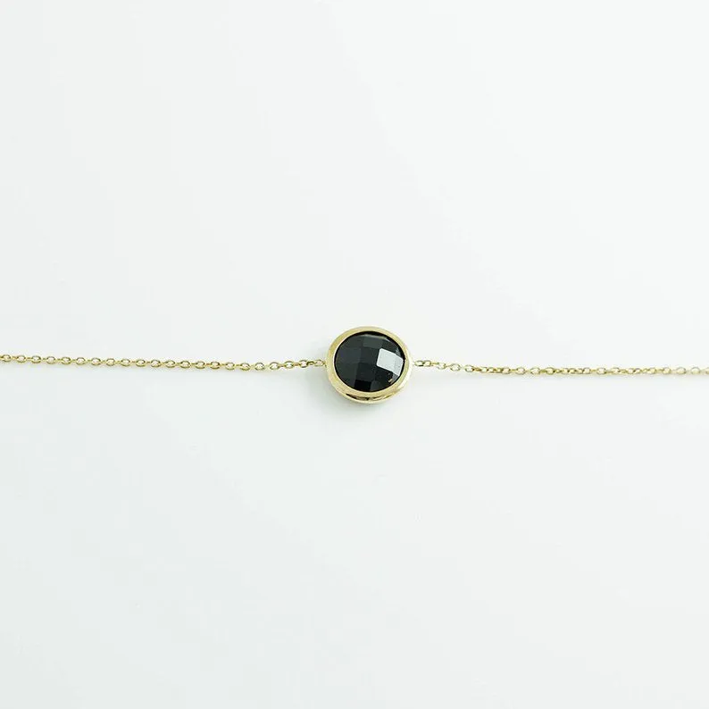 Black Onyx Gold Bracelet, Delicate Chain Bracelet, Solid Gold Bracelet for Women