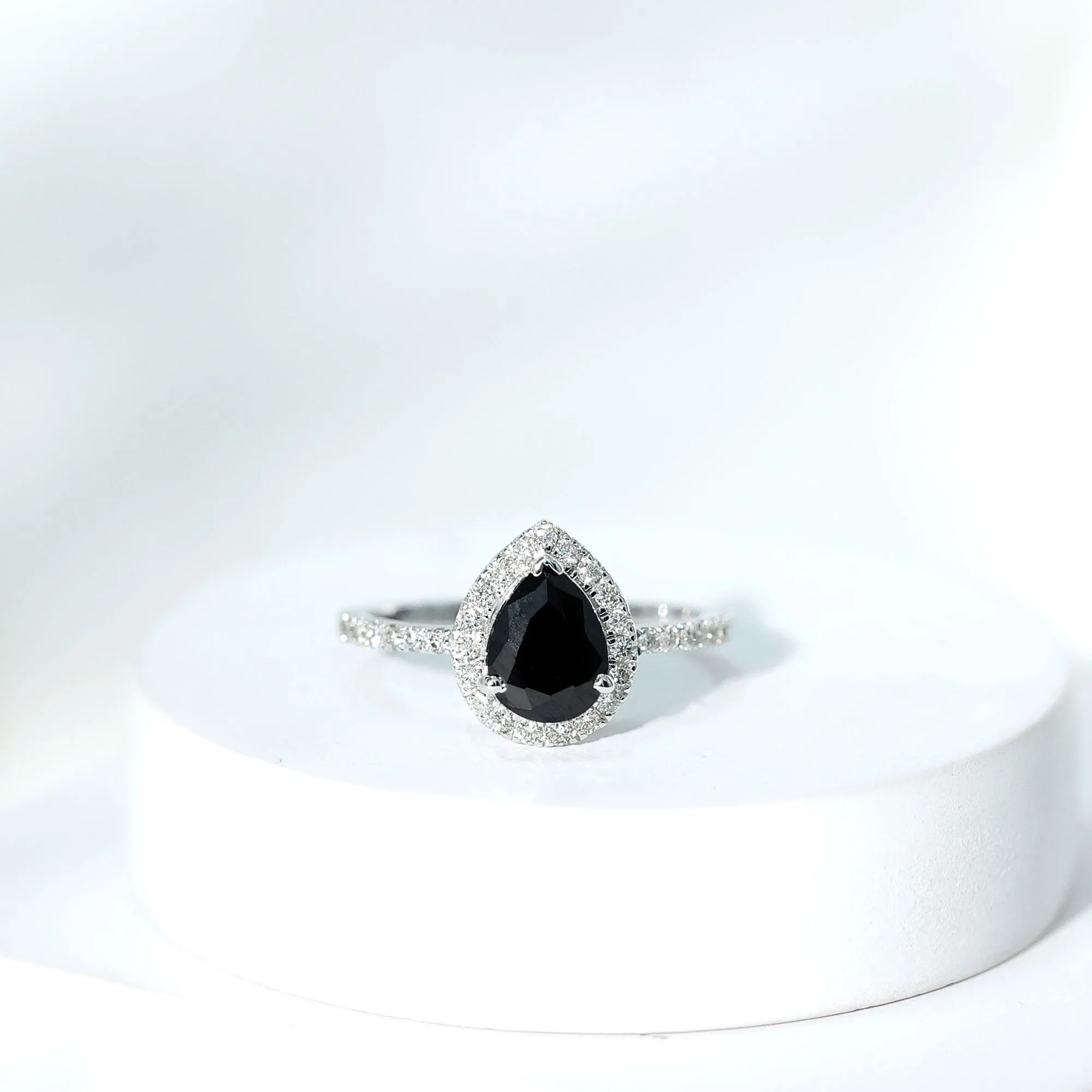 Black Onyx Teardrop Engagement Ring with Diamond