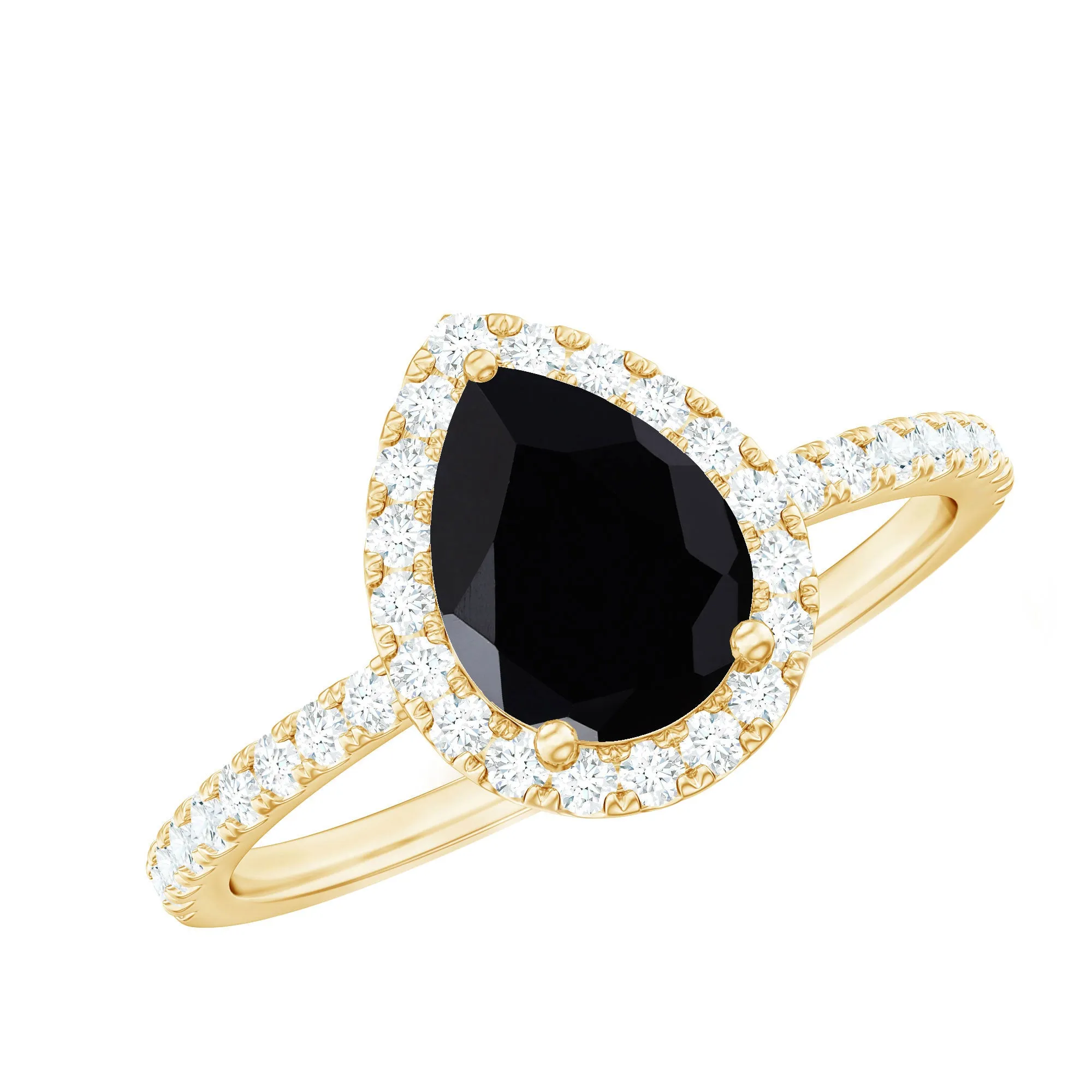Black Onyx Teardrop Engagement Ring with Diamond