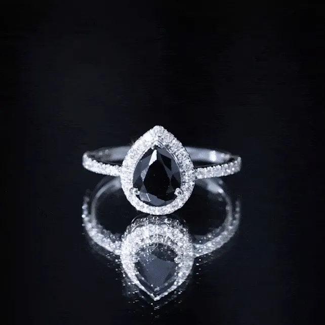 Black Onyx Teardrop Engagement Ring with Diamond