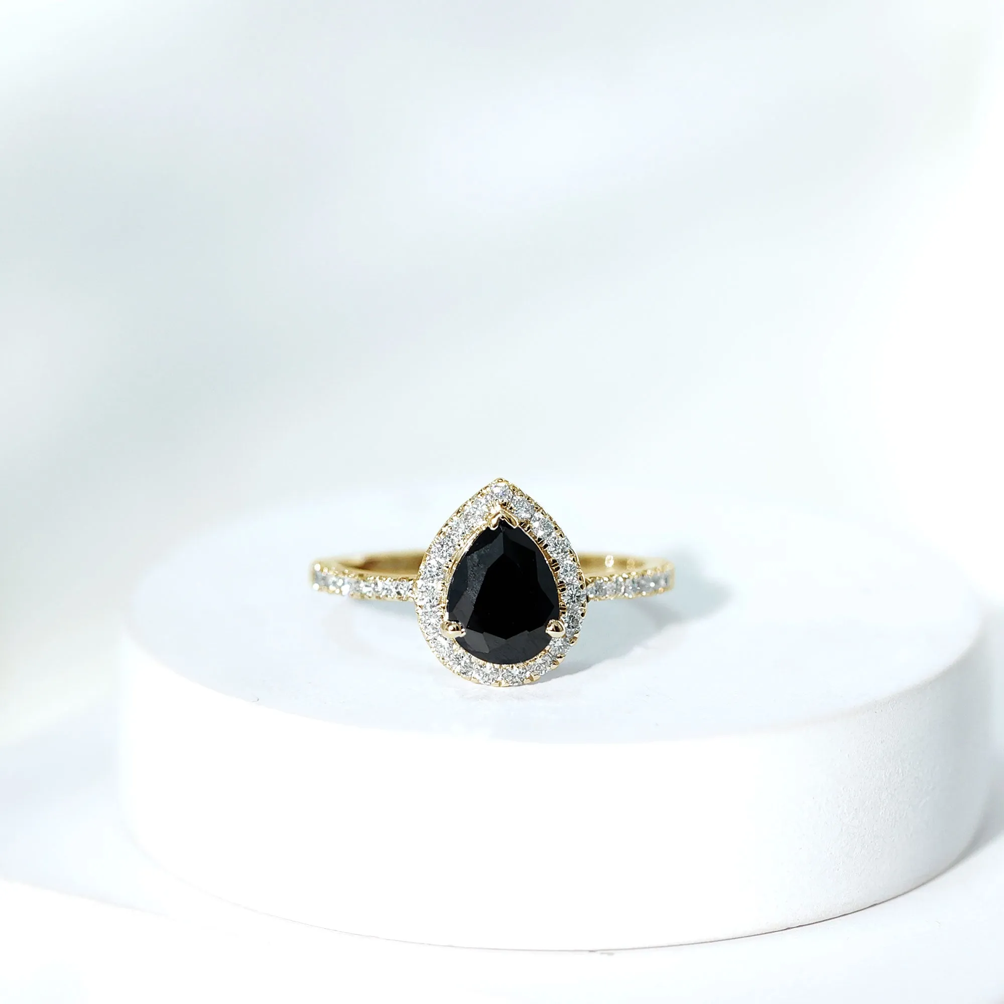 Black Onyx Teardrop Engagement Ring with Diamond