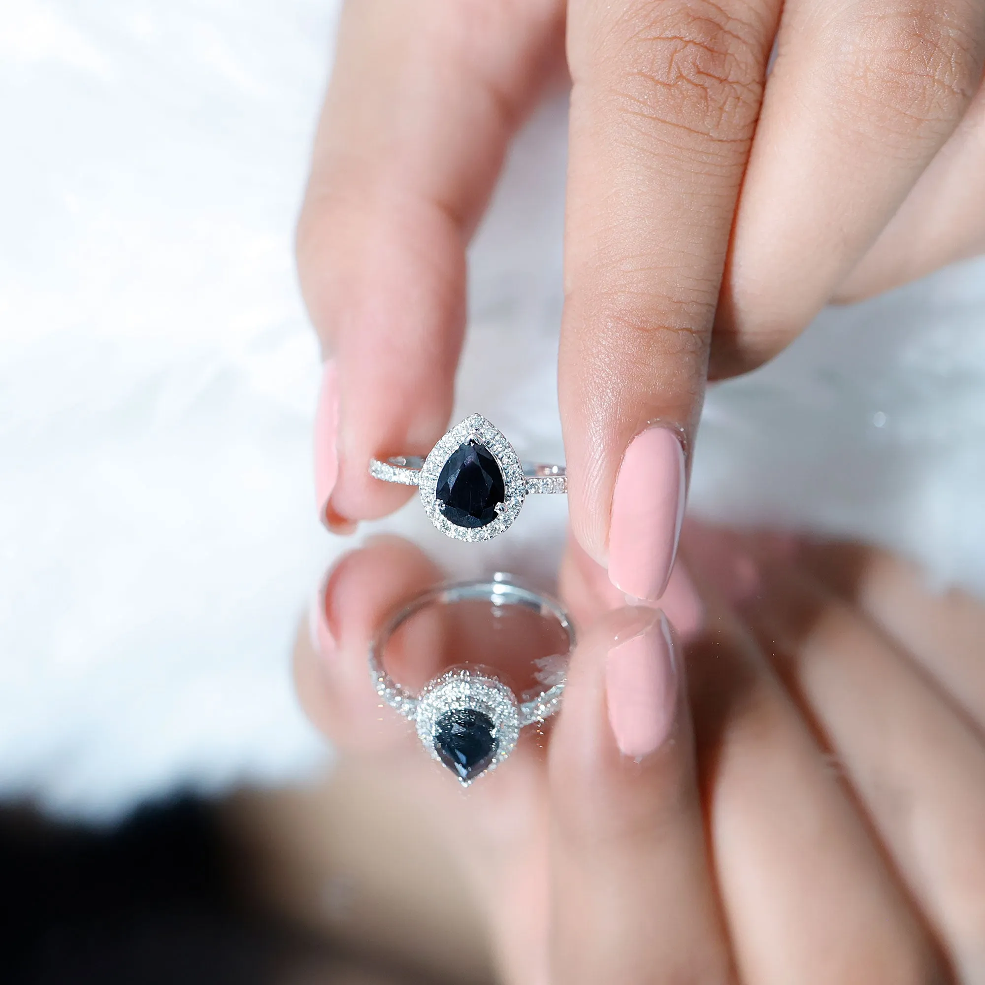 Black Onyx Teardrop Engagement Ring with Diamond