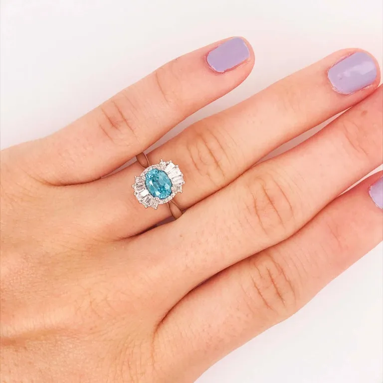 Blue Zircon & Diamond Ring