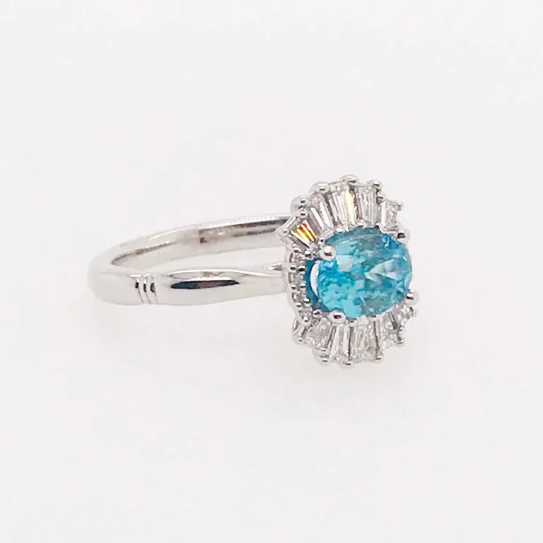 Blue Zircon & Diamond Ring