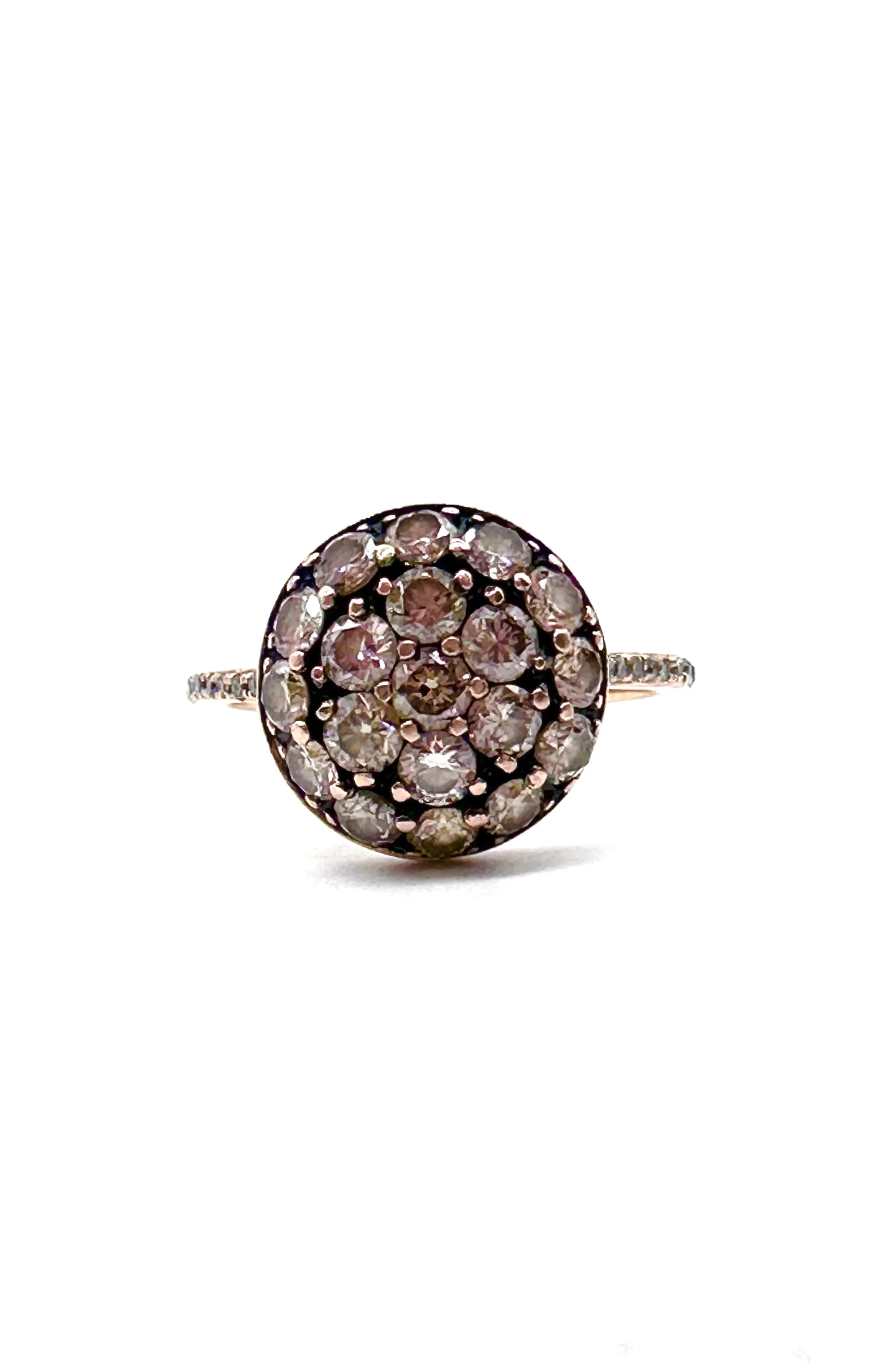Champagne Diamond Halo Cluster Ring