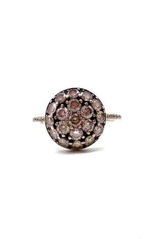 Champagne Diamond Halo Cluster Ring