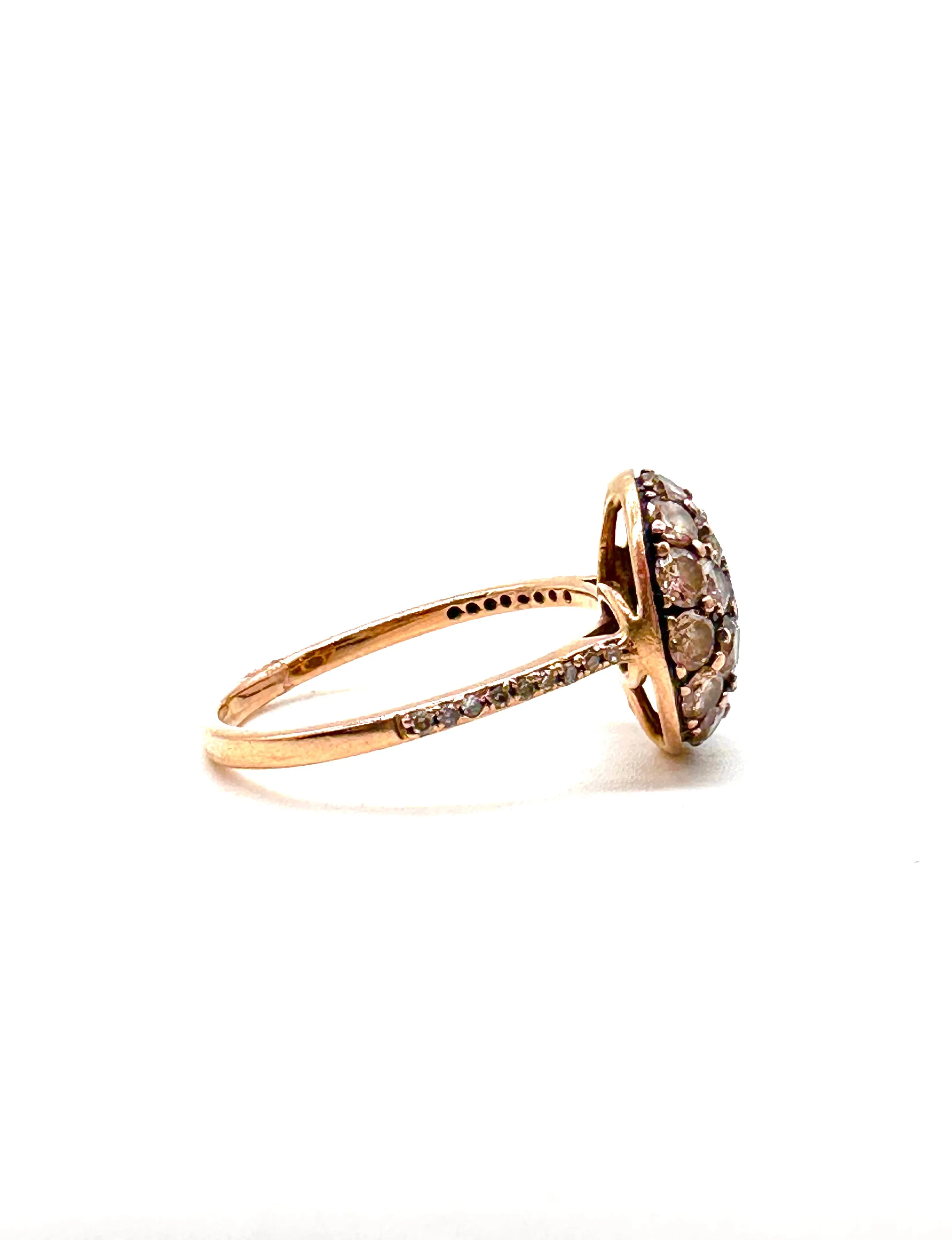 Champagne Diamond Halo Cluster Ring