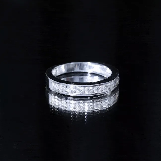 Channel Set Moissanite Unisex Semi Eternity Band