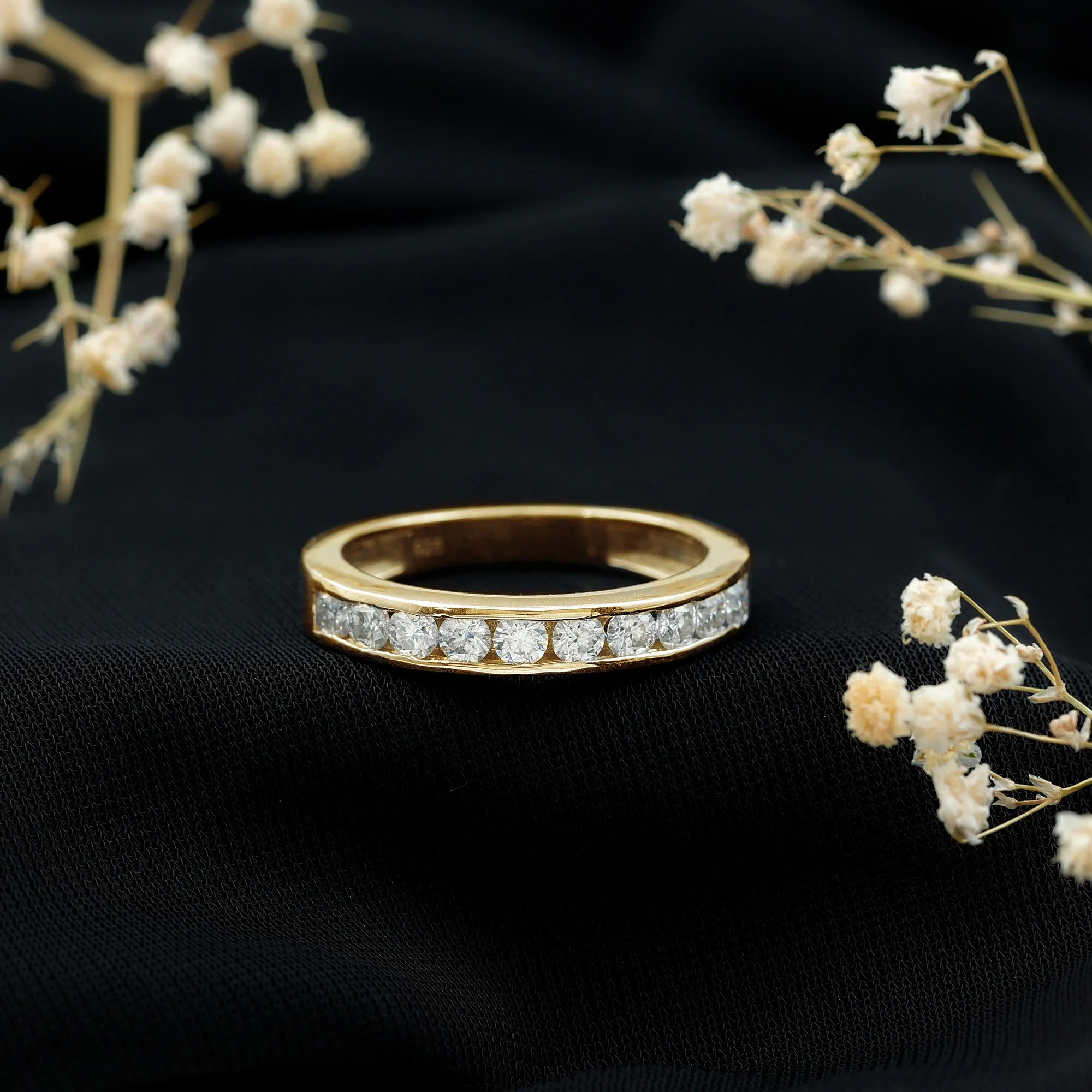 Channel Set Moissanite Unisex Semi Eternity Band