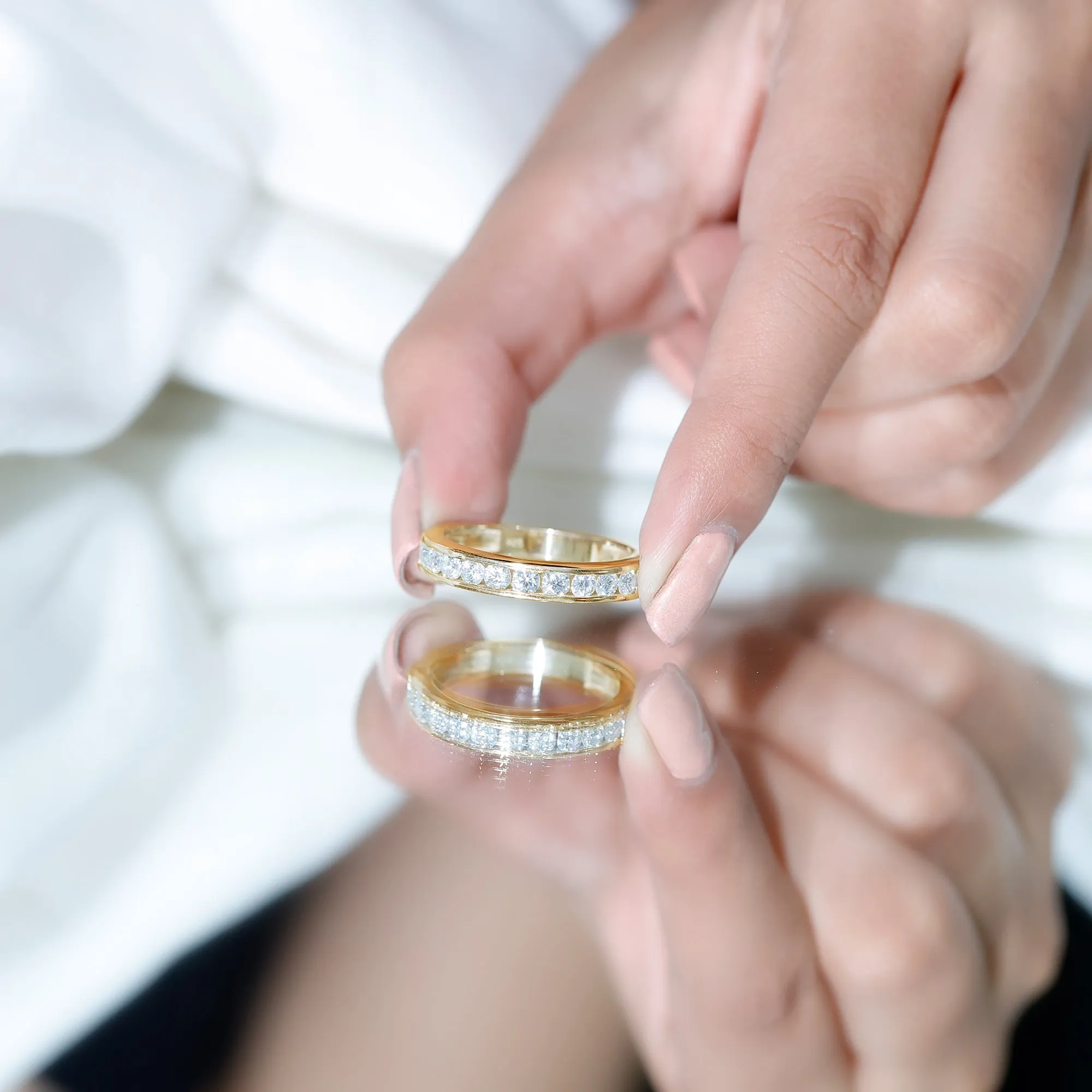 Channel Set Moissanite Unisex Semi Eternity Band