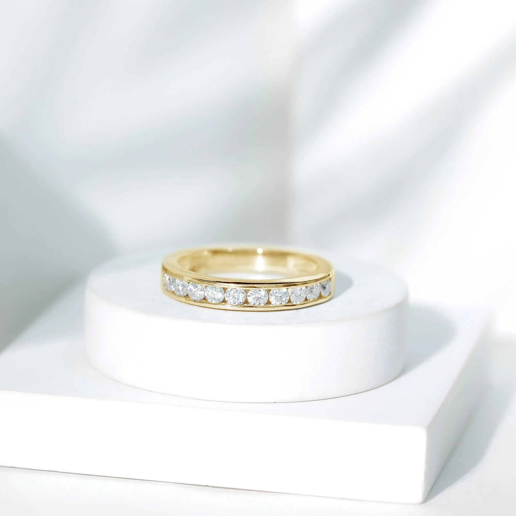 Channel Set Moissanite Unisex Semi Eternity Band
