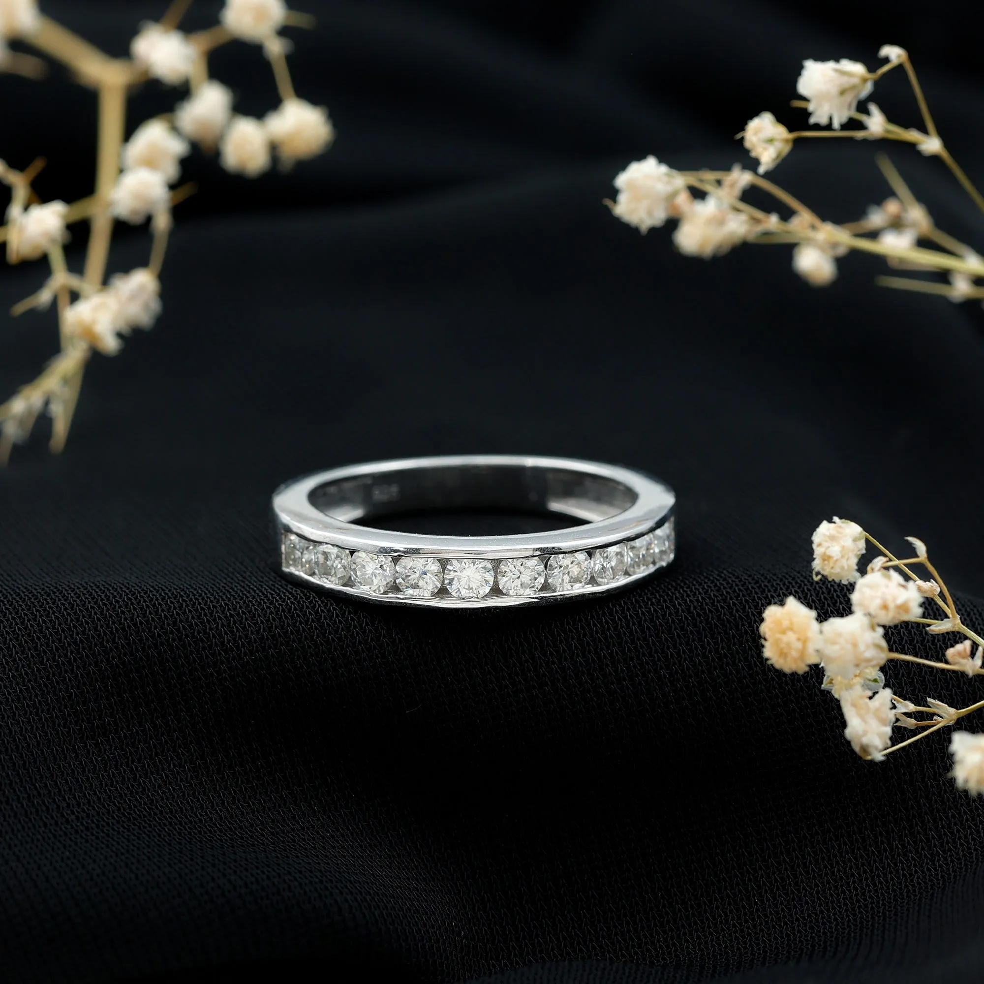 Channel Set Moissanite Unisex Semi Eternity Band