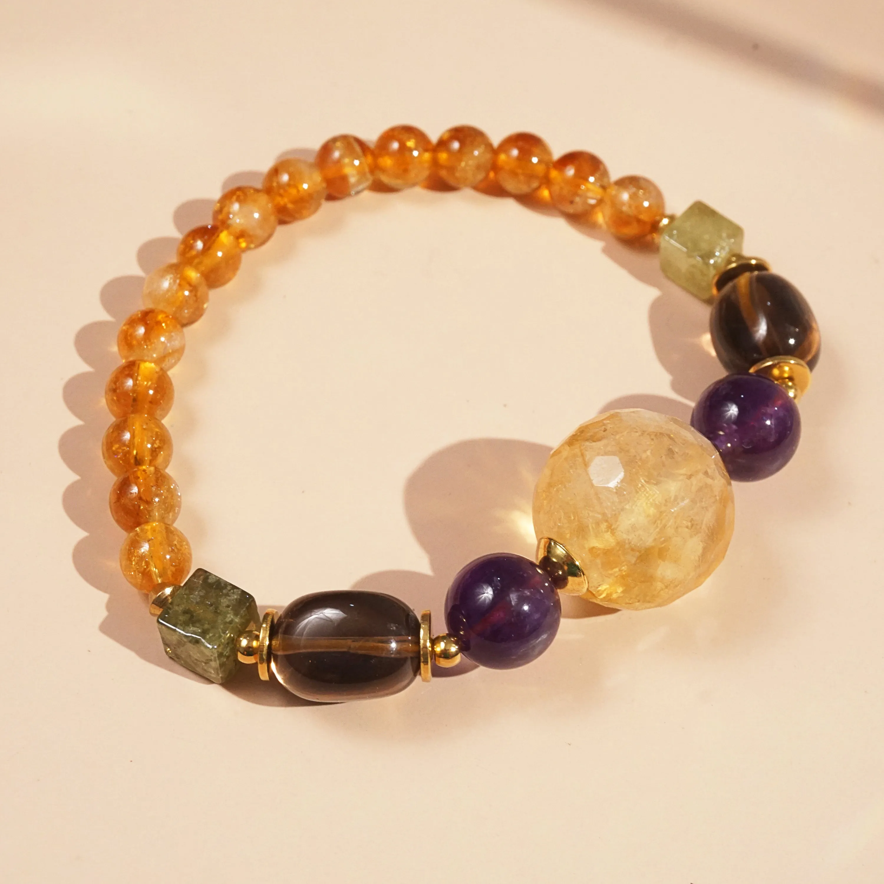 Citrine, Amethyst, Smoky Quartz, and African Green Garnet