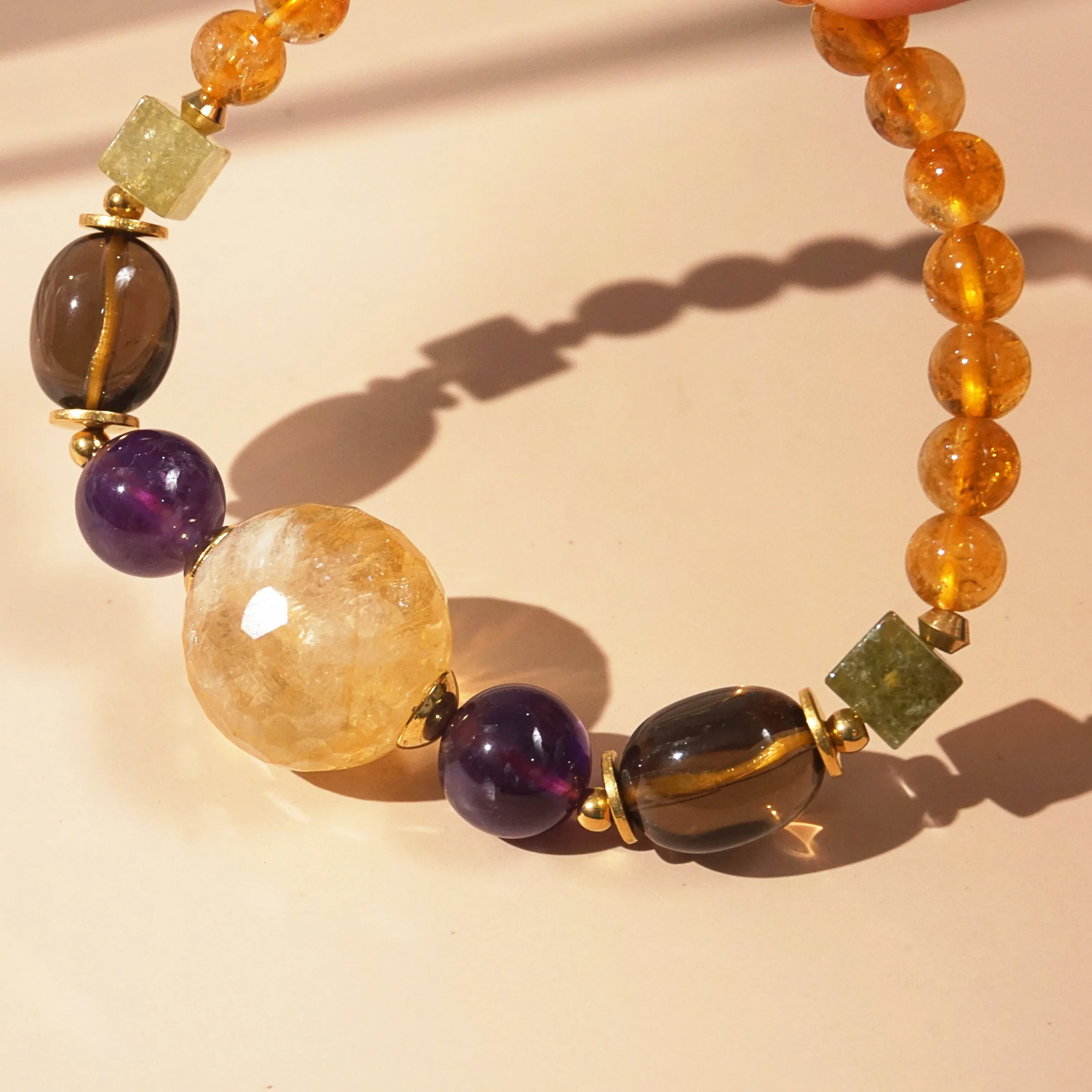 Citrine, Amethyst, Smoky Quartz, and African Green Garnet
