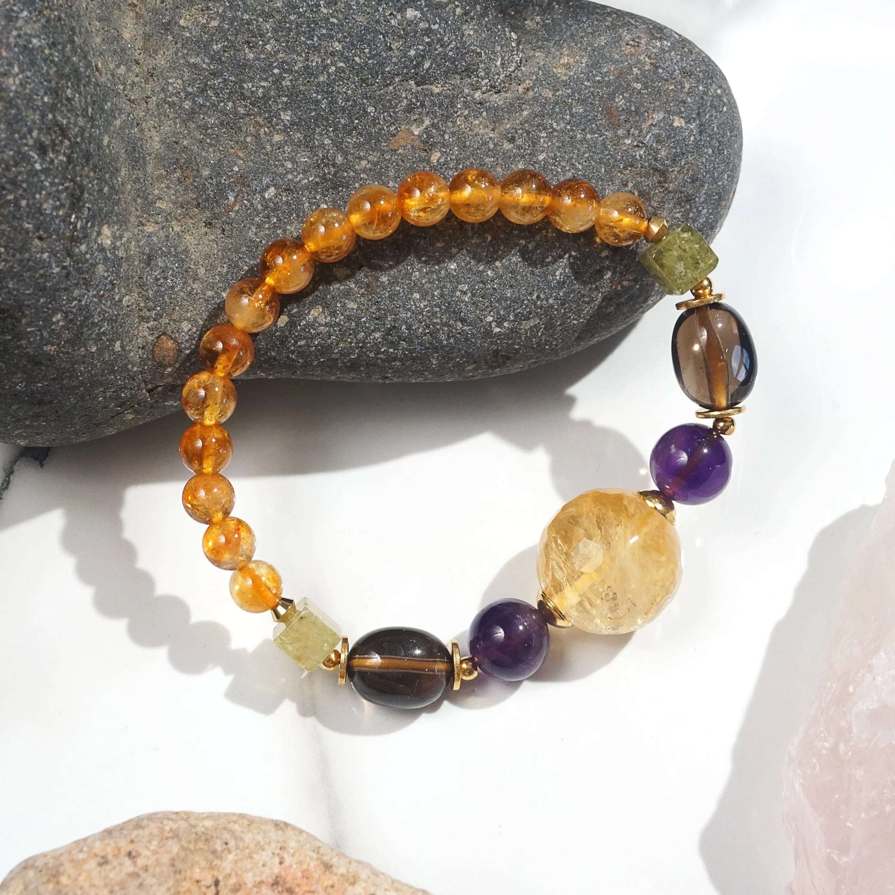 Citrine, Amethyst, Smoky Quartz, and African Green Garnet