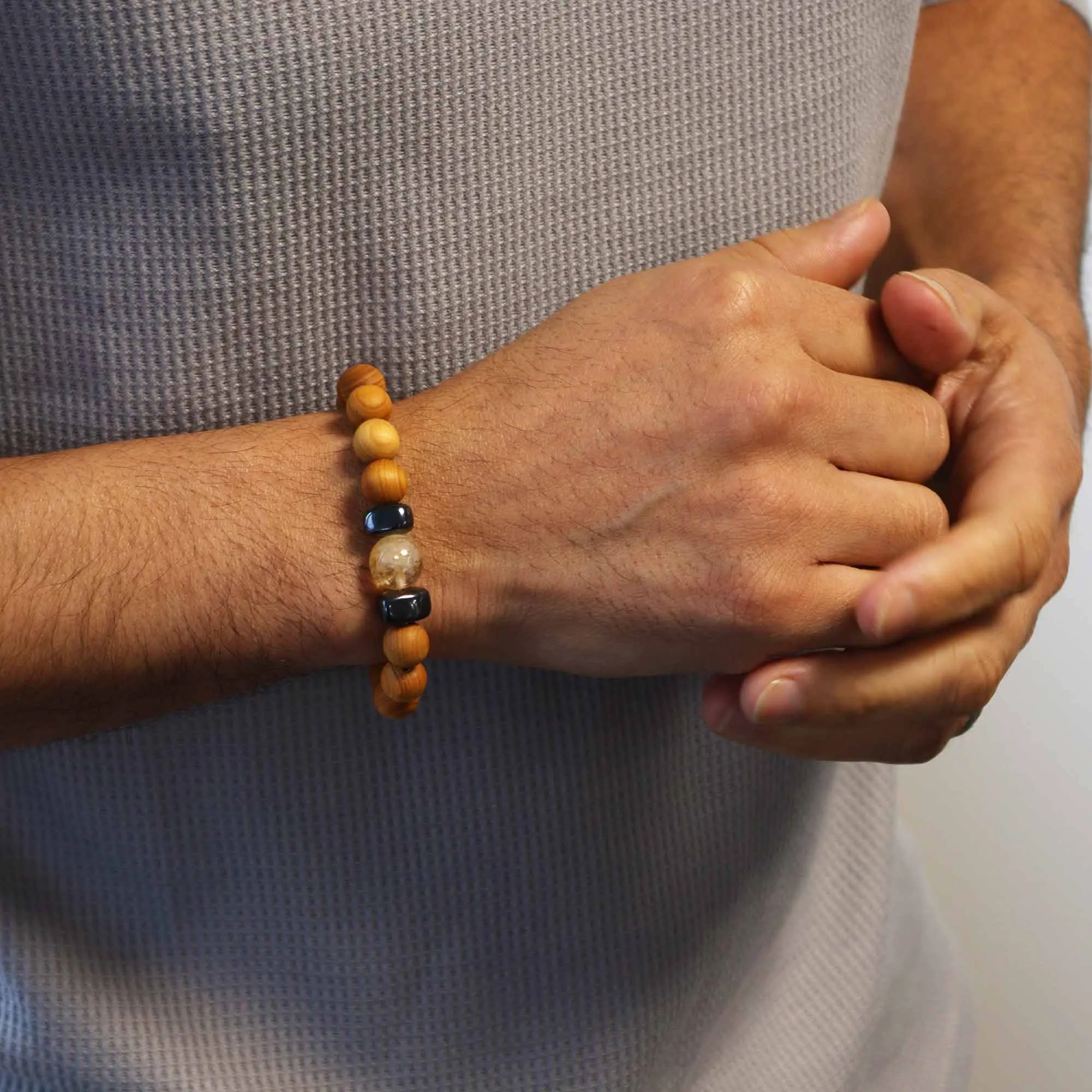 Citrine Gemstone Cedarwood Bracelet - Solar Plexus Chakra