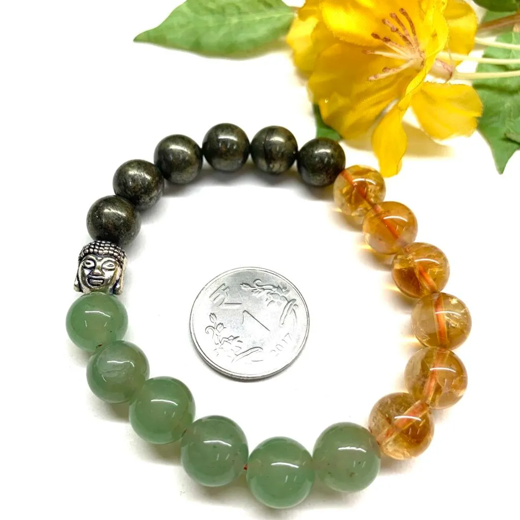 Citrine Green Aventurine & Pyrite Bracelet Multi Beads ( Abundance and Luck )