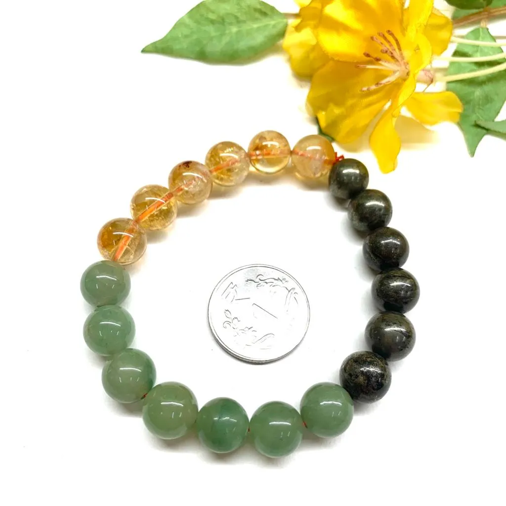 Citrine Green Aventurine & Pyrite Bracelet Multi Beads ( Abundance and Luck )