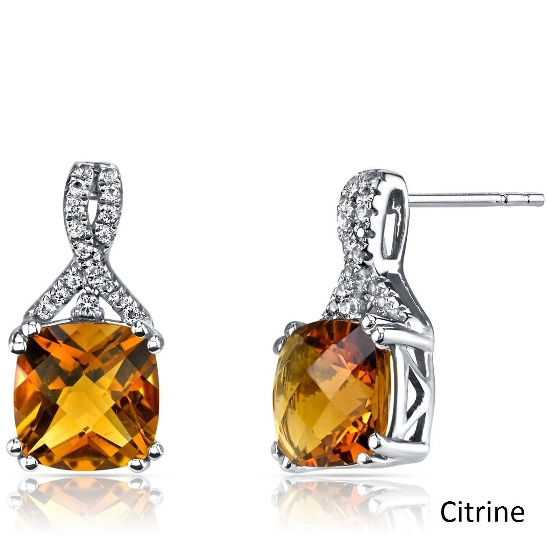 Citrine Stud Earrings in 18K White Gold Plating - Hypoallergenic Gemstone Jewelry Made to Last